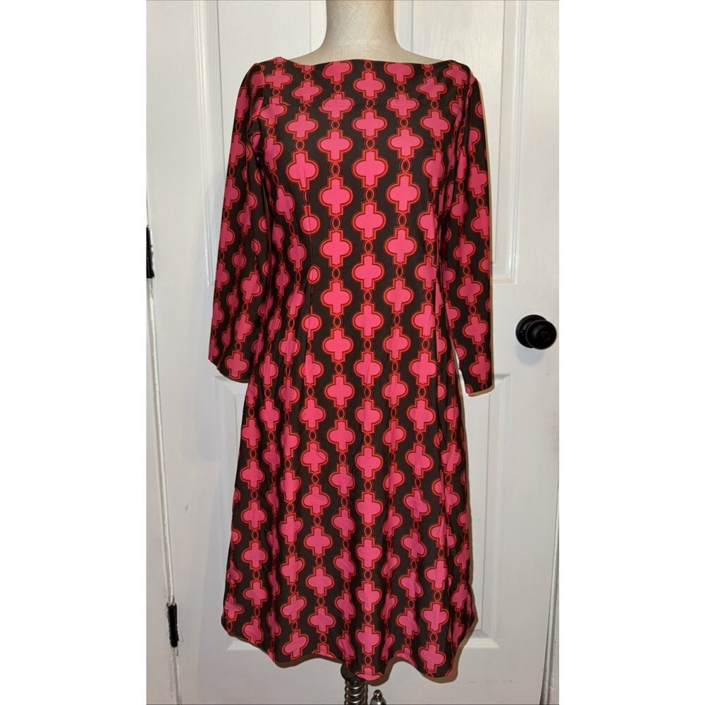 Jude Connally Dress Geometric‎ Print Pink 3/4 Sleeve Shift Size S